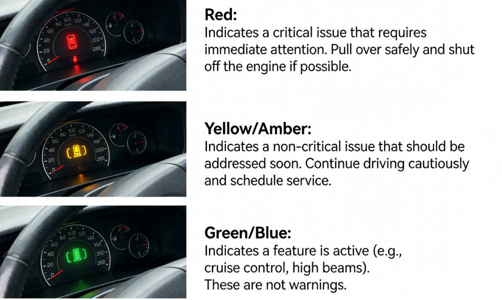 Different warning lights that are on