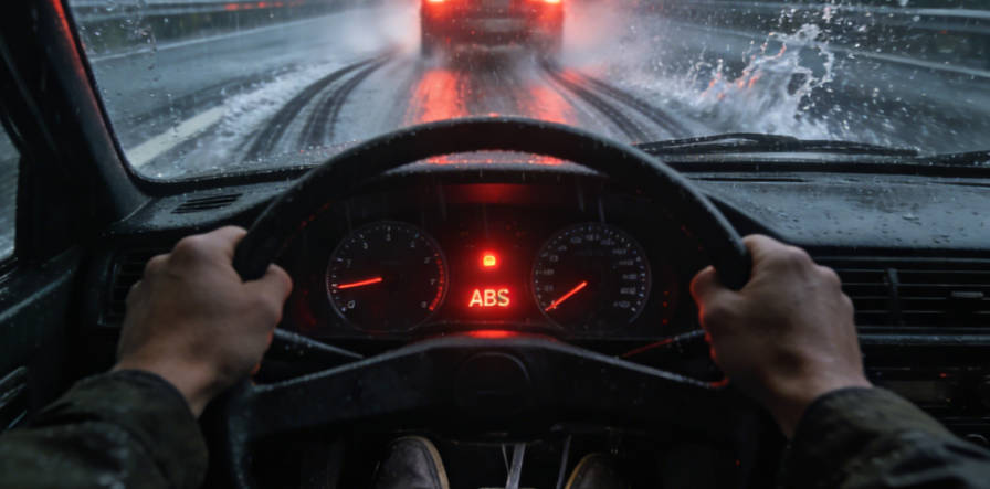 Sudden Stop on a Wet Road