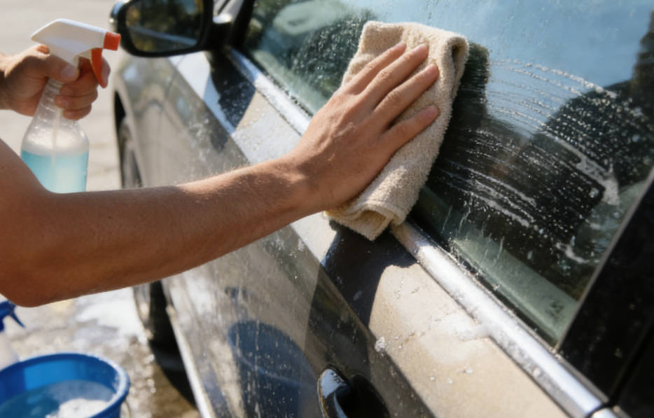 Person drying car after washing